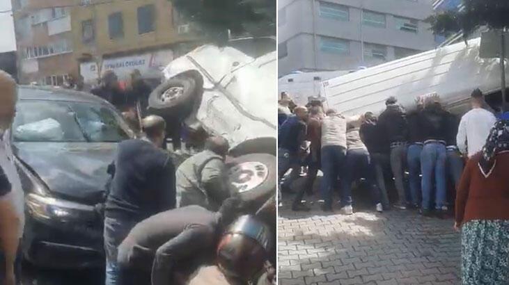 İstanbul'da vatandaşlar minibüsün altında kalan bayan için seferber oldu