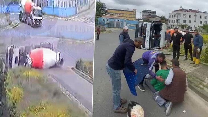 Sultanbeyli'de beton mikseri kazası kamerada