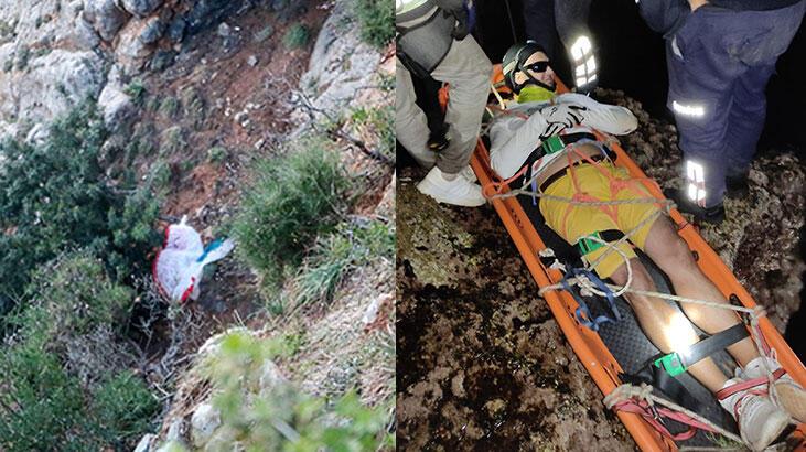 Yamaç paraşütüyle kayalıklara çakılan turist! 10 saatte kurtarıldı