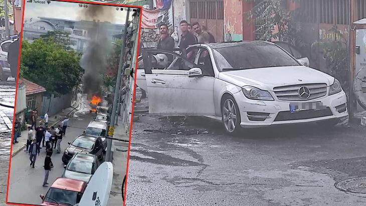 Beyoğlu'nda park halindeki araba alev alev yandı