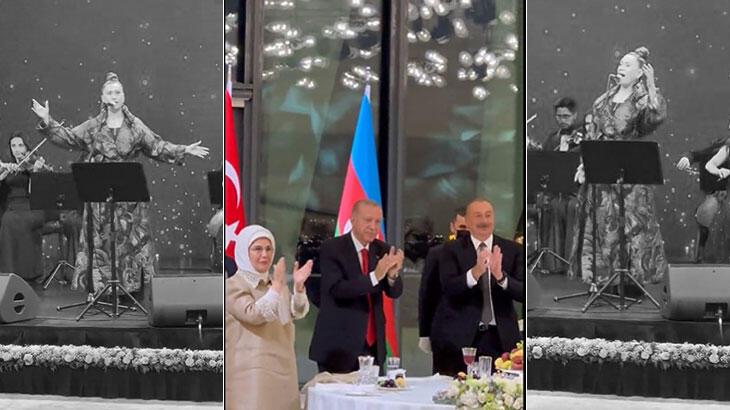 Erdoğan ve Aliyev ayakta alkışladı! Azerin'in söylediği türkü geceye damga vurdu