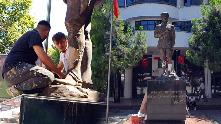 Balyozla Atatürk heykeline saldıran kuşkulu, sabıkalı çıktı